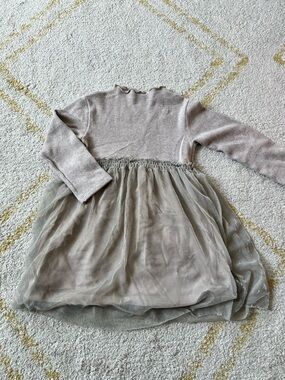 Zara girls beige/taupe long sleeve tulle skirt dress